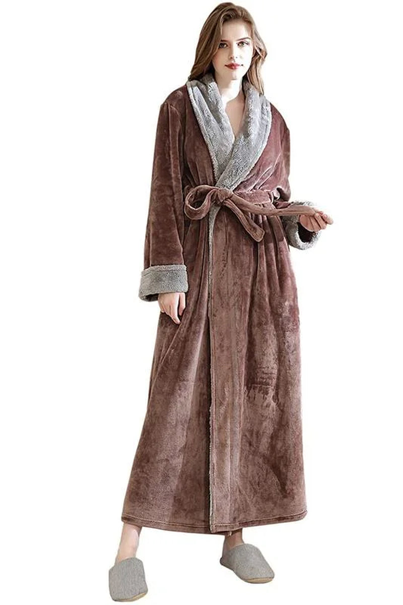 Womens Fleece Robes Long Plush Soft Warm Flannel Spa Bathrobe for Women Ladies Sleepwear (Coffee, L)