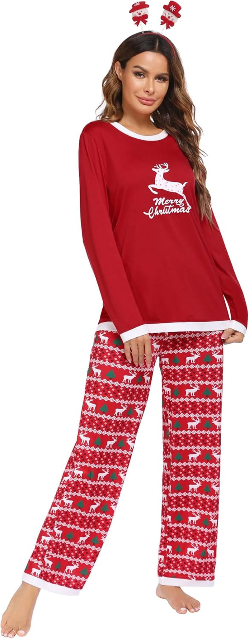 Womens Christmas Pajamas Set Matching Christmas Lounge Set Holiday Sleepwear-Long Sleeve Tops and Pajamas Pants