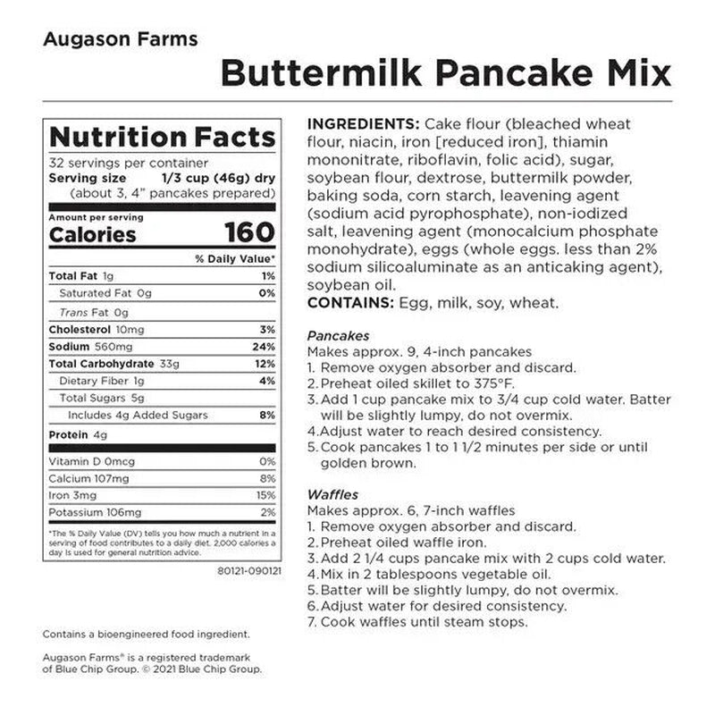 Augason Farms Buttermilk Pancake Mix 3 Lbs 4 Oz No. 10 Can