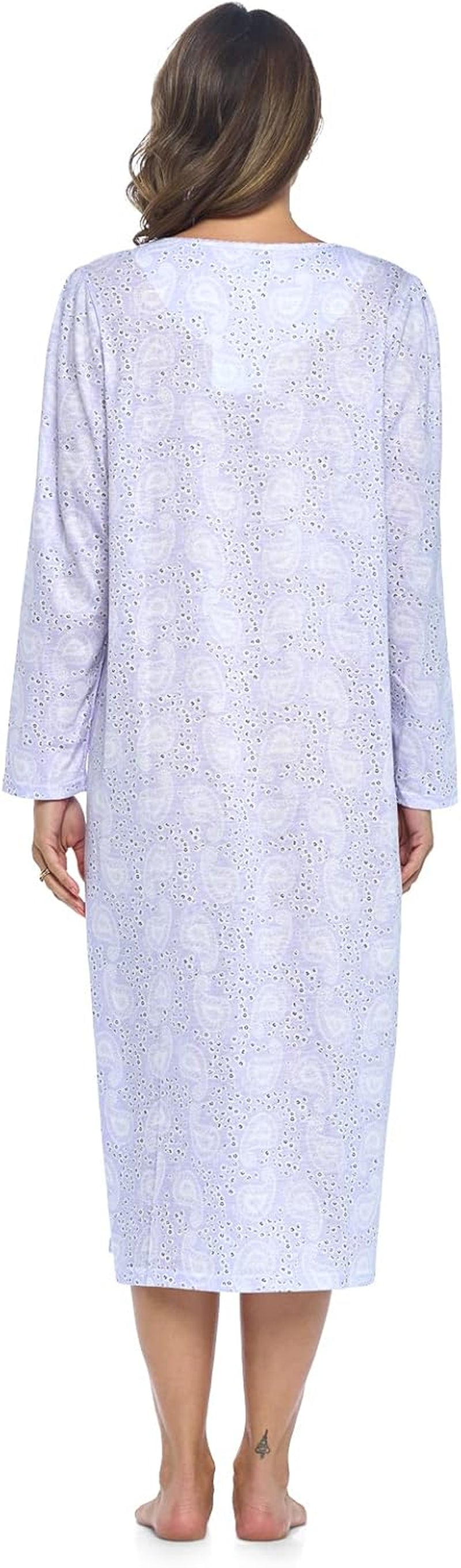 Women'S Floral Long Sleeve Sleep Dress Full Length Henley Nightgown