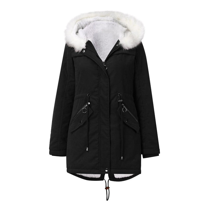 Fur Collar Long Hooded Quilted Jacket