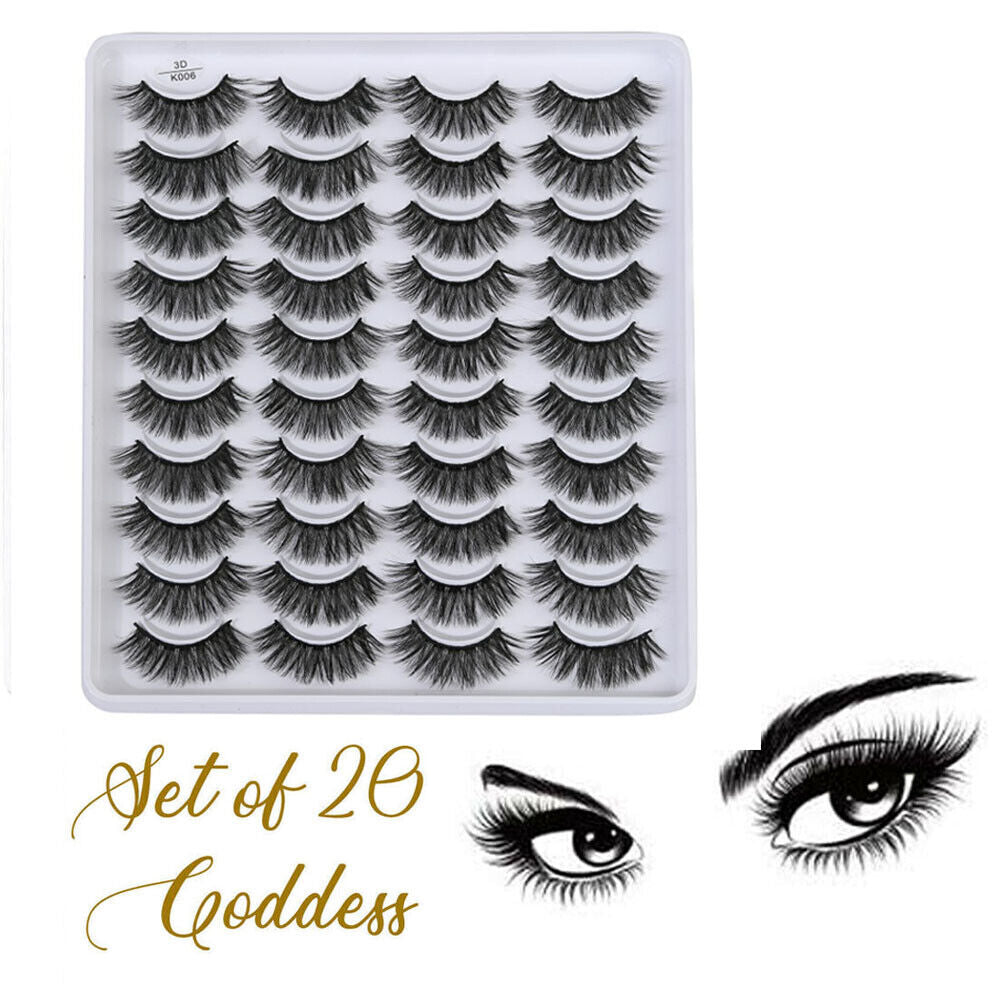 20Pairs False Mink Eyelashes Natural Extension 3D Soft Black Lashes Volume Long