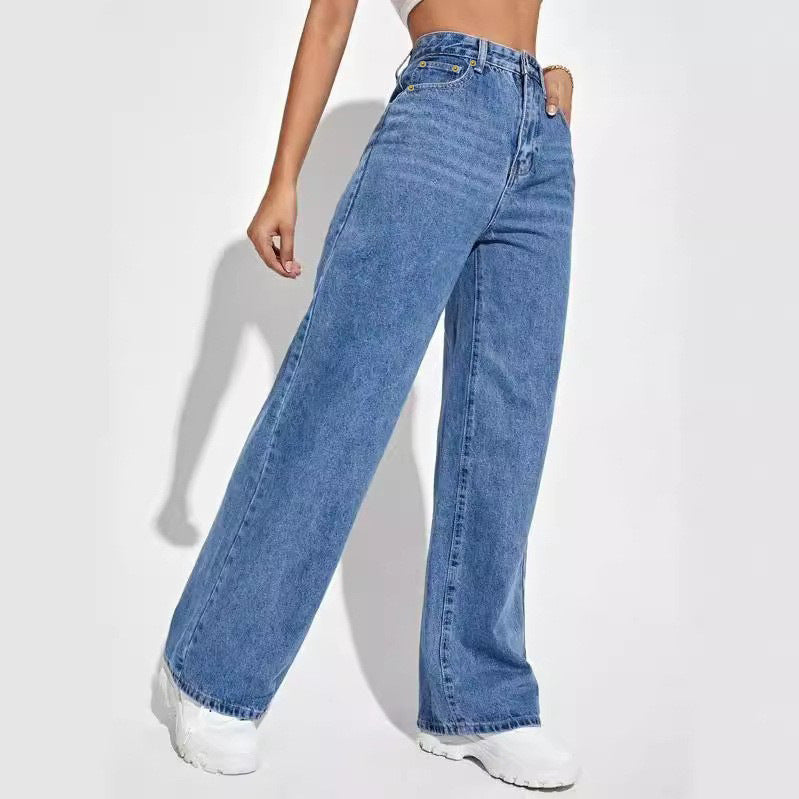 New jeans for women High-waisted slim-fit straight-leg denim pants for women