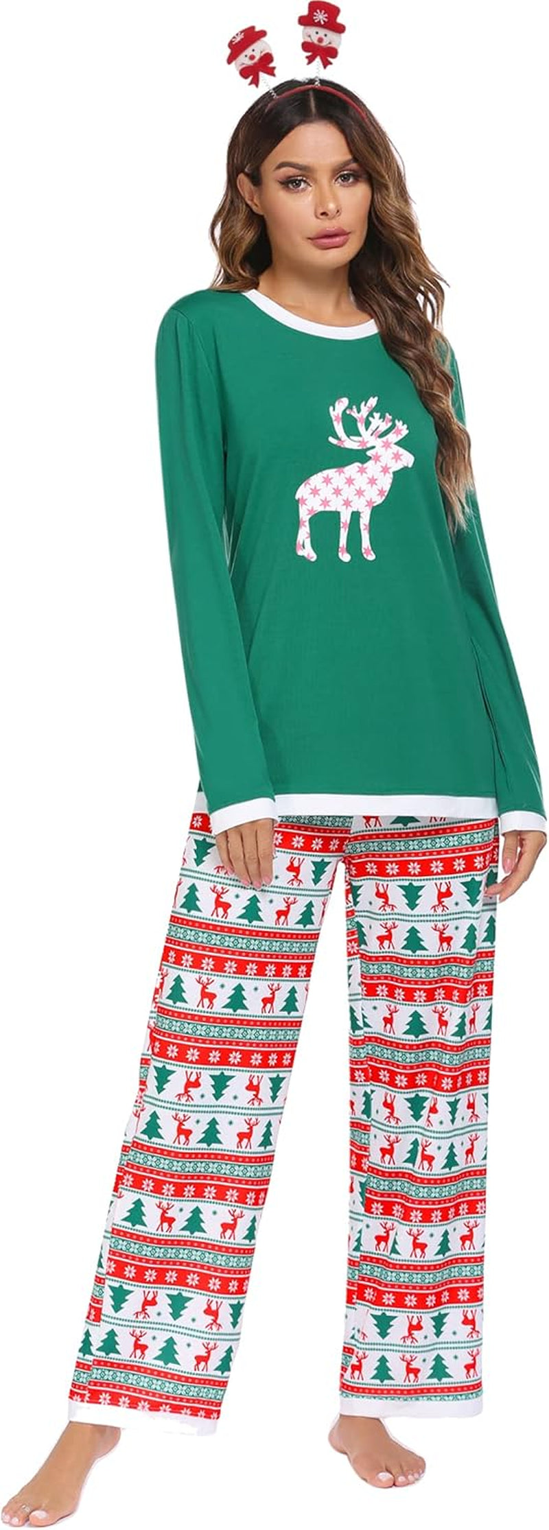 Womens Christmas Pajamas Set Matching Christmas Lounge Set Holiday Sleepwear-Long Sleeve Tops and Pajamas Pants