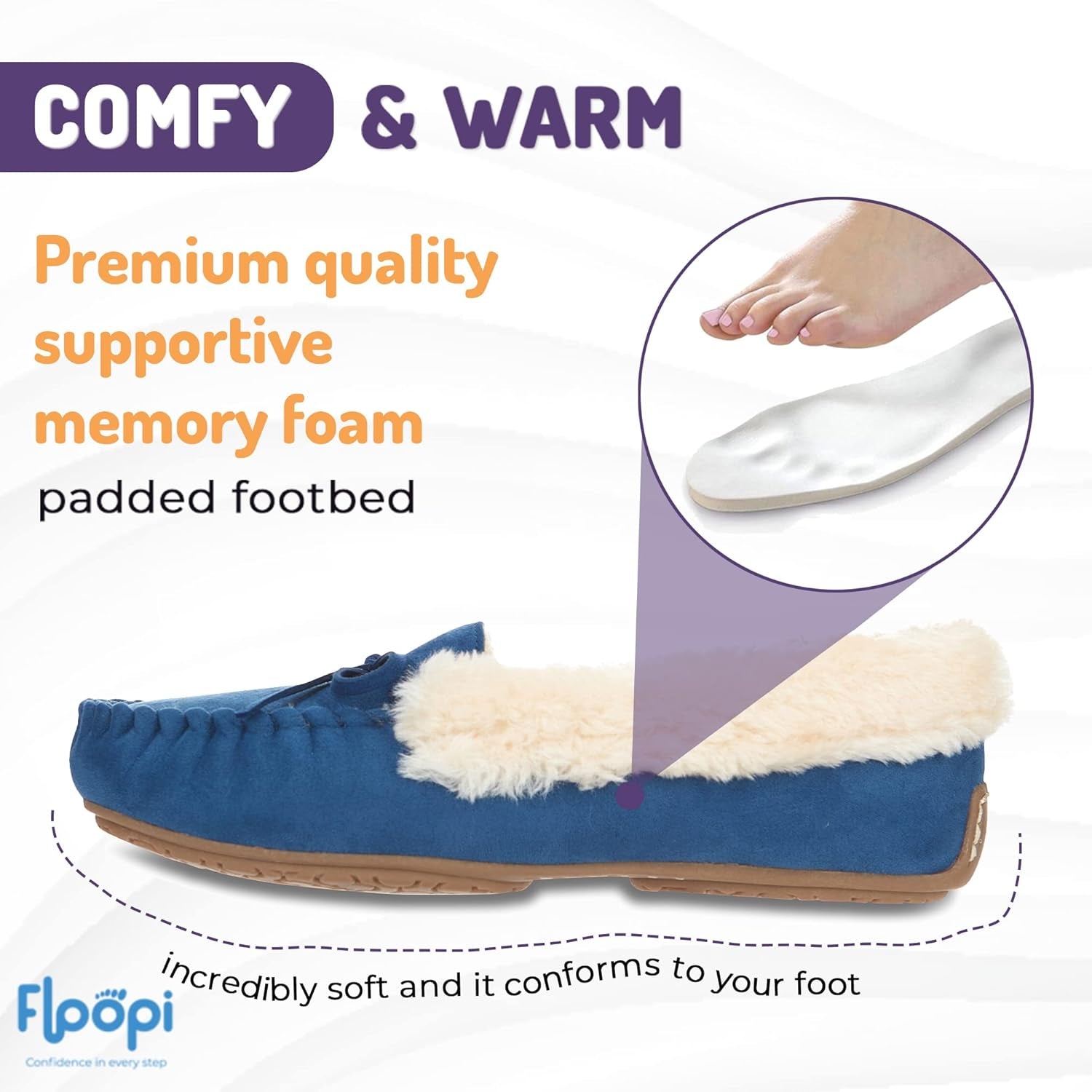 Women Slippers Moccasins, Soft Faux Fur Lining with Cozy Memory Foam, Ladies House Slippers for Women with Indoor & Outdoor Anti-Skid Sole