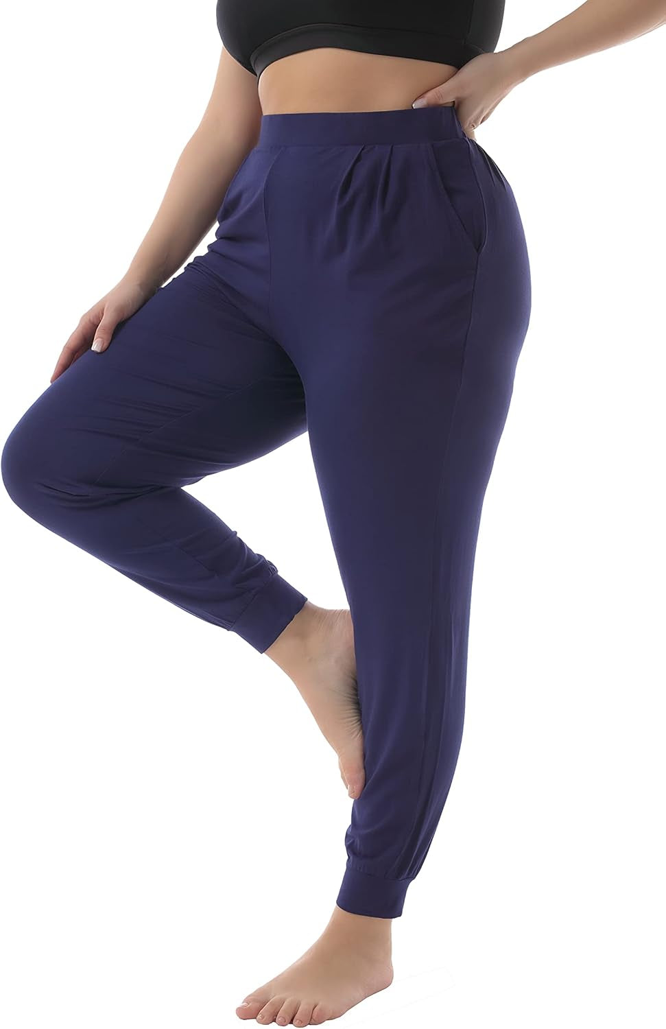 Women'S plus Size Casual Lounge Pants Stretchy Relaxed Jogger Yoga Pants with Pockets