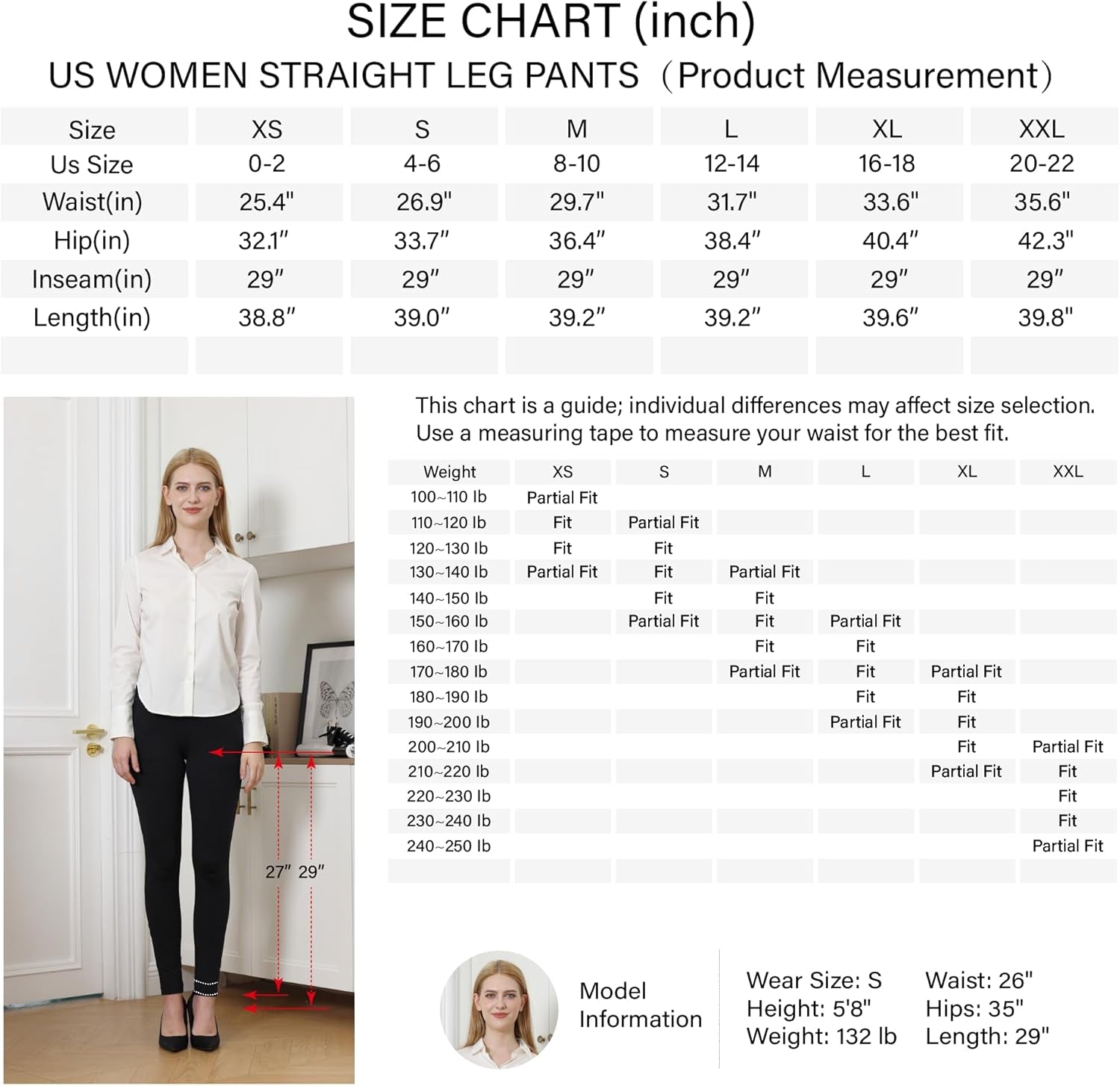 Dress Pants for Women Work Business Office Skinny Tummy Control Trousers 29" Inseam Stretchy Formal Slacks