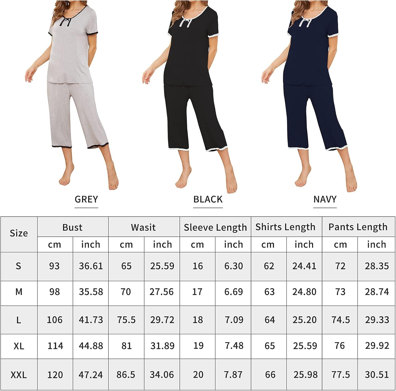 Short Sleeve Pajama Set for Women Pjs for Women Capri Pajamas for Women Loungewear,S-Xxl