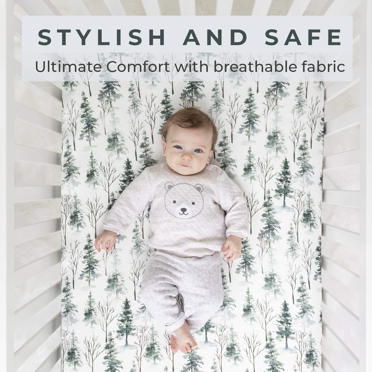 Pobi Baby - Premium Fitted Crib Sheets for Standard Crib Mattress - Ultra-Soft Cotton Blend, Stylish Woodland Pattern, Safe and Snug for Baby (Magical-Woods)