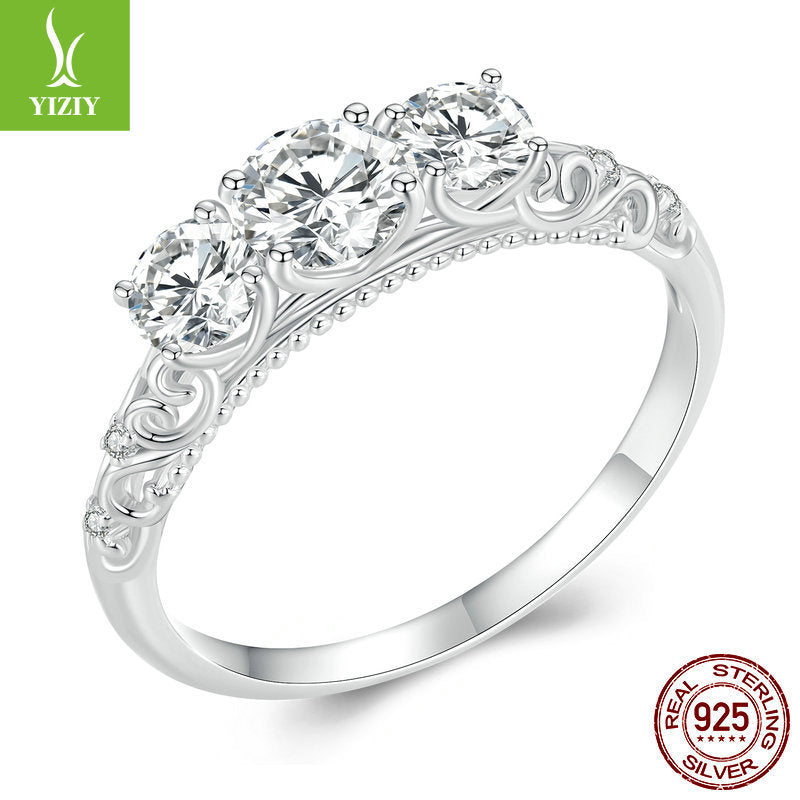 Silver Zizyun original s925 silver luxury Mosan diamond ring classical pattern platinum plated ring bracelet