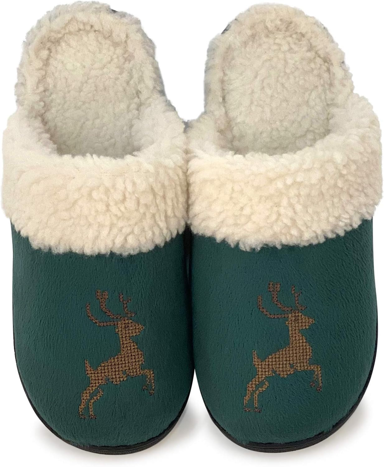 Women'S Comfy Faux Fur House Slipper Scuff Memory Foam Slip on Anti-Skid Sole Christmas Slippers