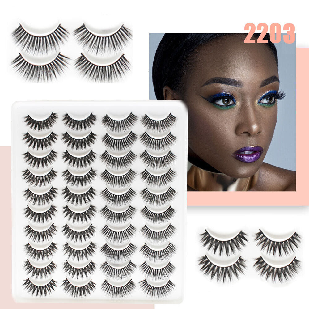 20Pairs False Mink Eyelashes Natural Extension 3D Soft Black Lashes Volume Long