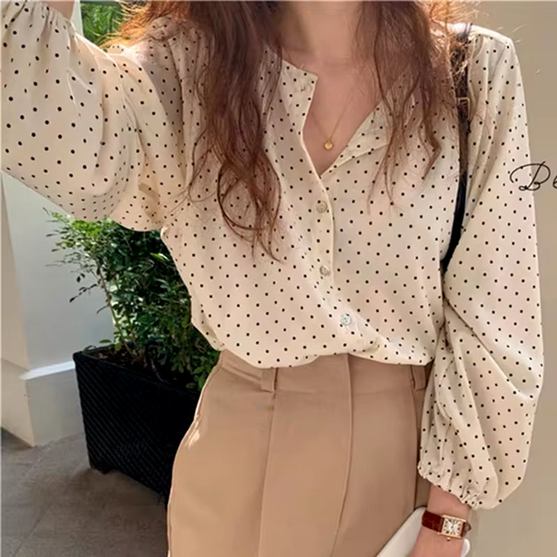 BL3061 New 2023 Fashionable Elegant Office Lady Buttons Oversize Dot Korean Style Wild Spring Summer Women'S Blouses Shirts Tops