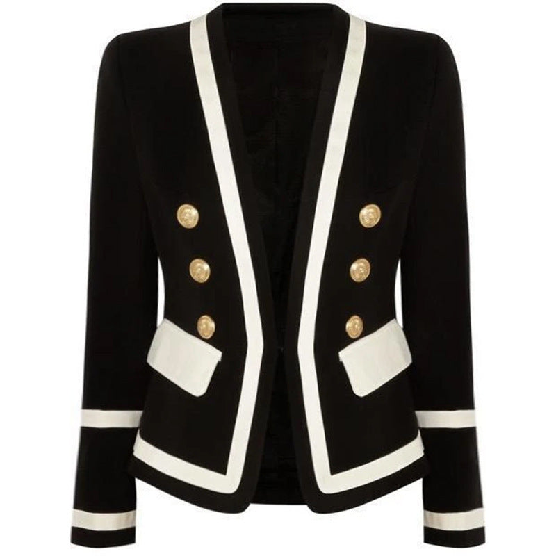 Double Breasted Black and White Suit Jacket