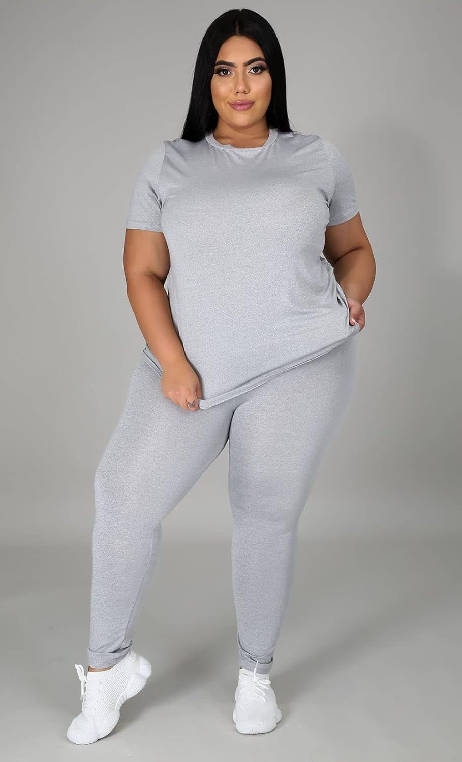 Plus Size 2 Piece Outfits for Women Short Sleeve Oversize Tunics Tops Sets Bodycon Casual Sweatpants Loungewear Set