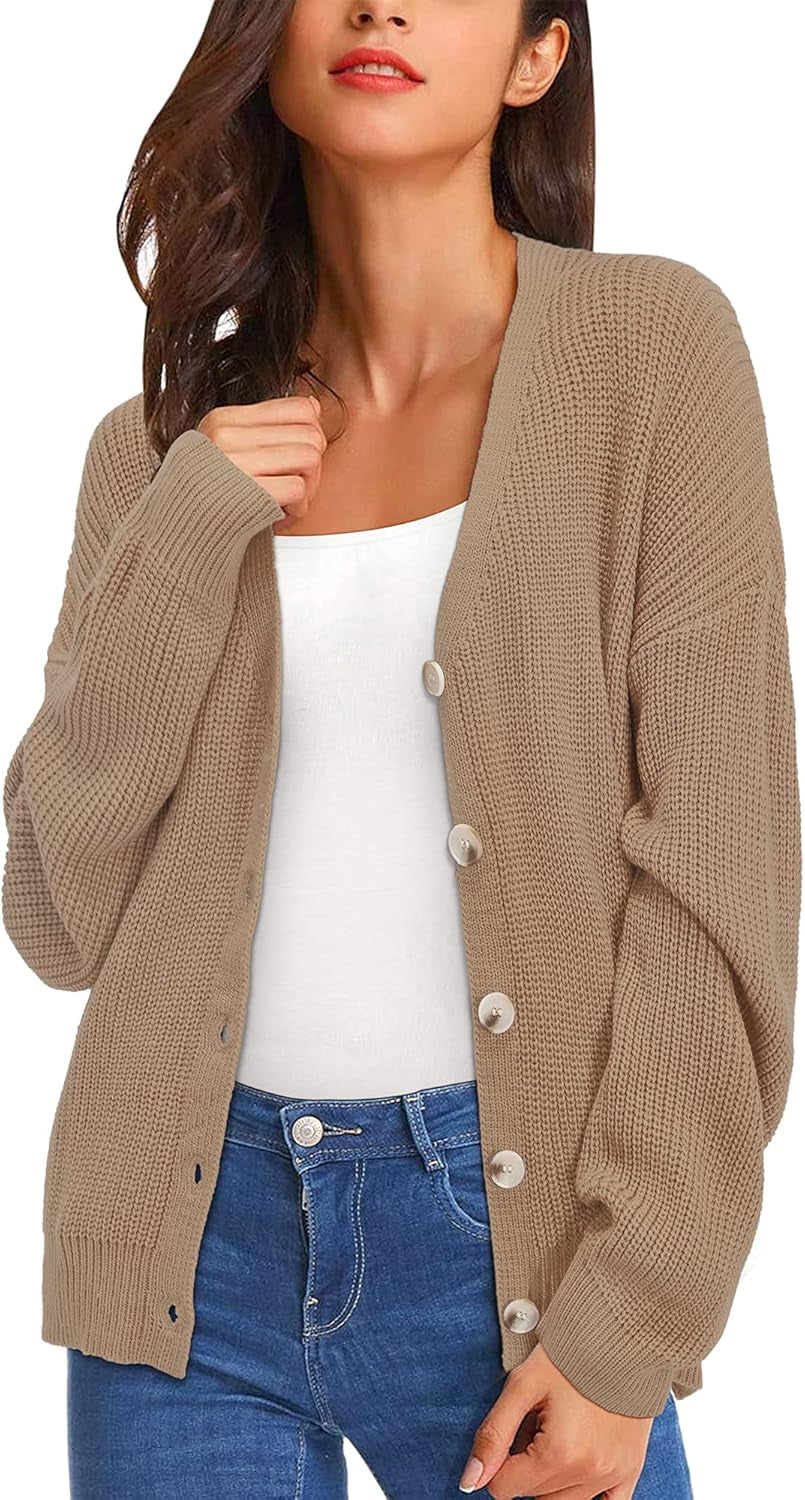 Women'S Button-Down Cardigan Sweater Open Front Long Sleeve Loose Knit Cardigans