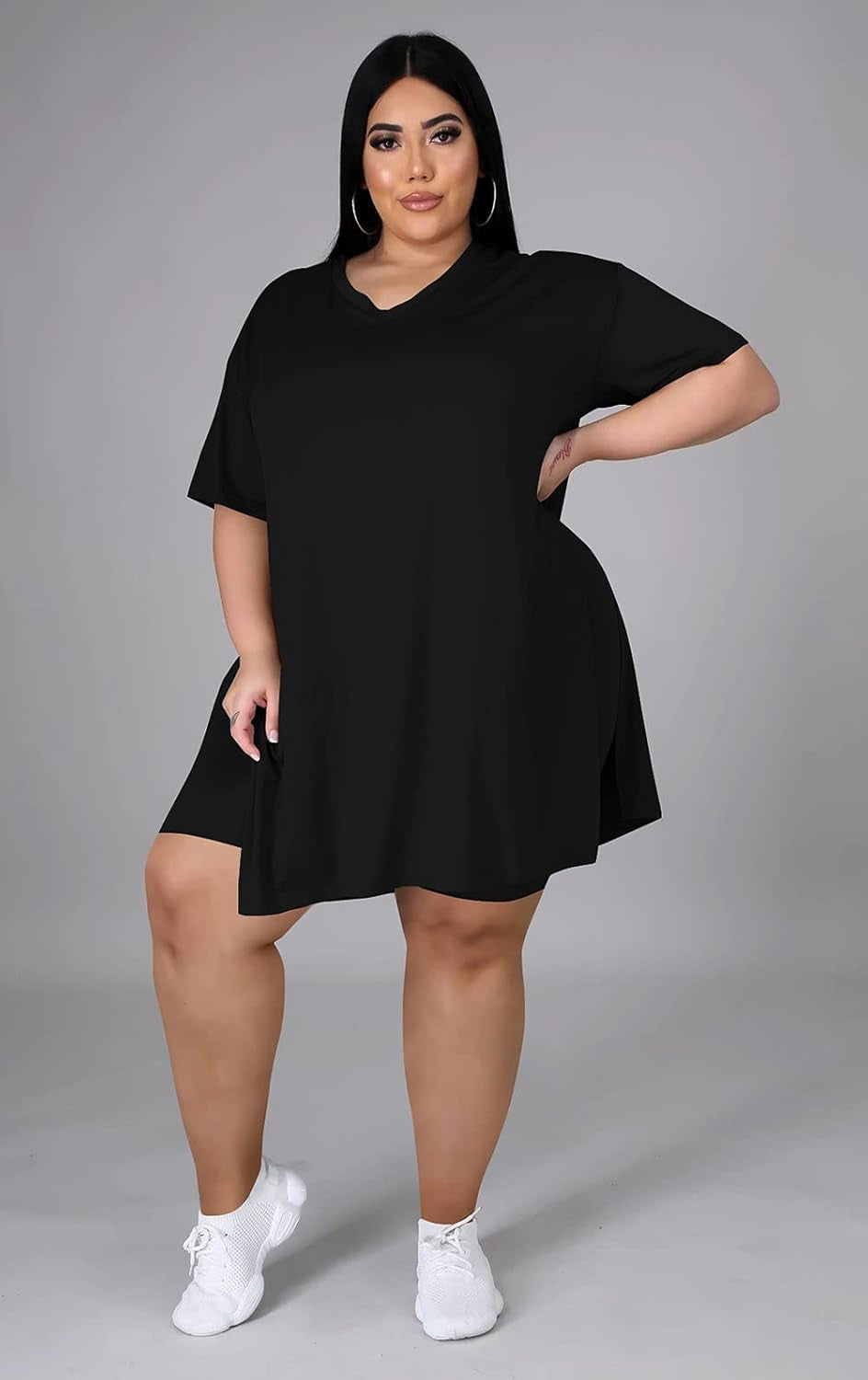 Plus Size Short Sets Women 2 Piece Outfits Side Split Short Sleeve Oversize Tunics T Shirt Bodycon Casual Sweatsuit Loungewear Set