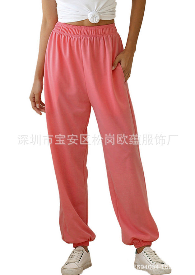 Women's fashion high waist plus fleece casual sports sweatpants corset pants