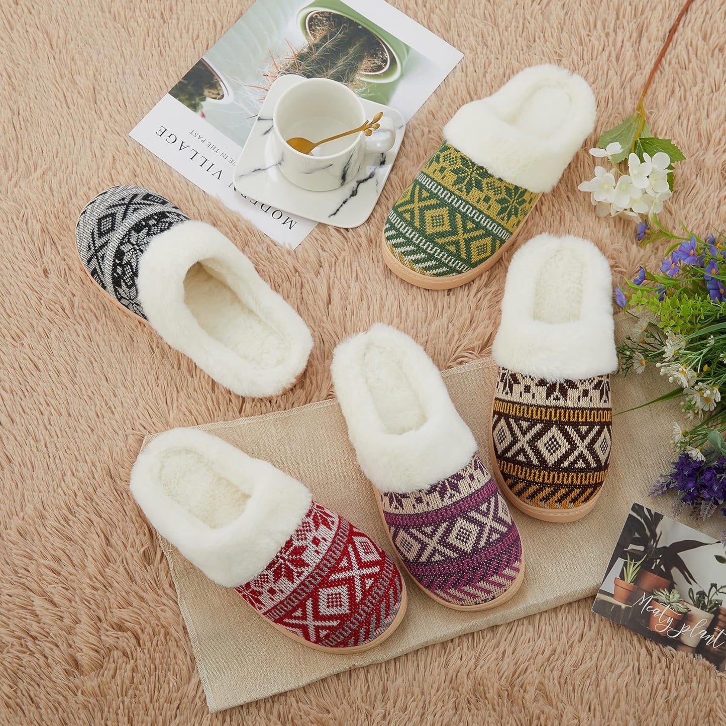 Women'S Warm House Slippers Memory Foam House Fuzzy Cute Christmas Slippers Ladies Bedroom Slippers Gift for Women