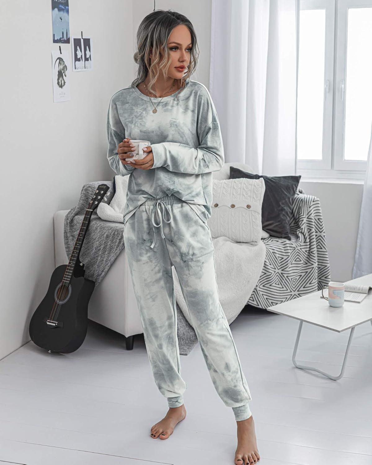 Women'S Pajama Set Long Sleeve Tops and Shorts PJ Set Sleepwear Night Shirt Loungewear with Pockets