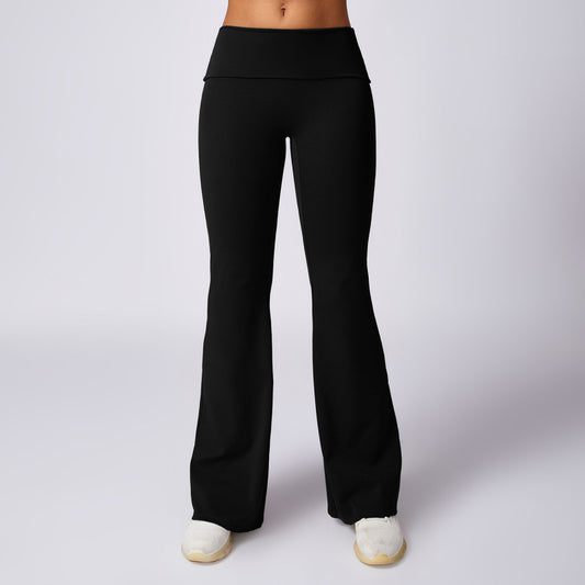 Zechuang high waist lift hip flare pants naked wide leg tight yoga pants casual sports micro la fitness pants 8713