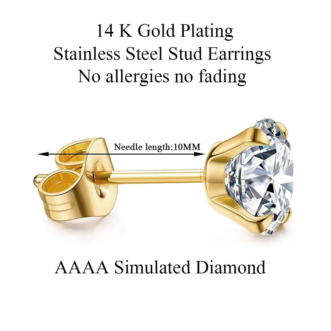 Kainier Women's 14K Gold Plated CZ Stud Earrings Simulated Diamond Round Cubic Zirconia Ear Stud Set（5 Pairs)… BXG GOLD