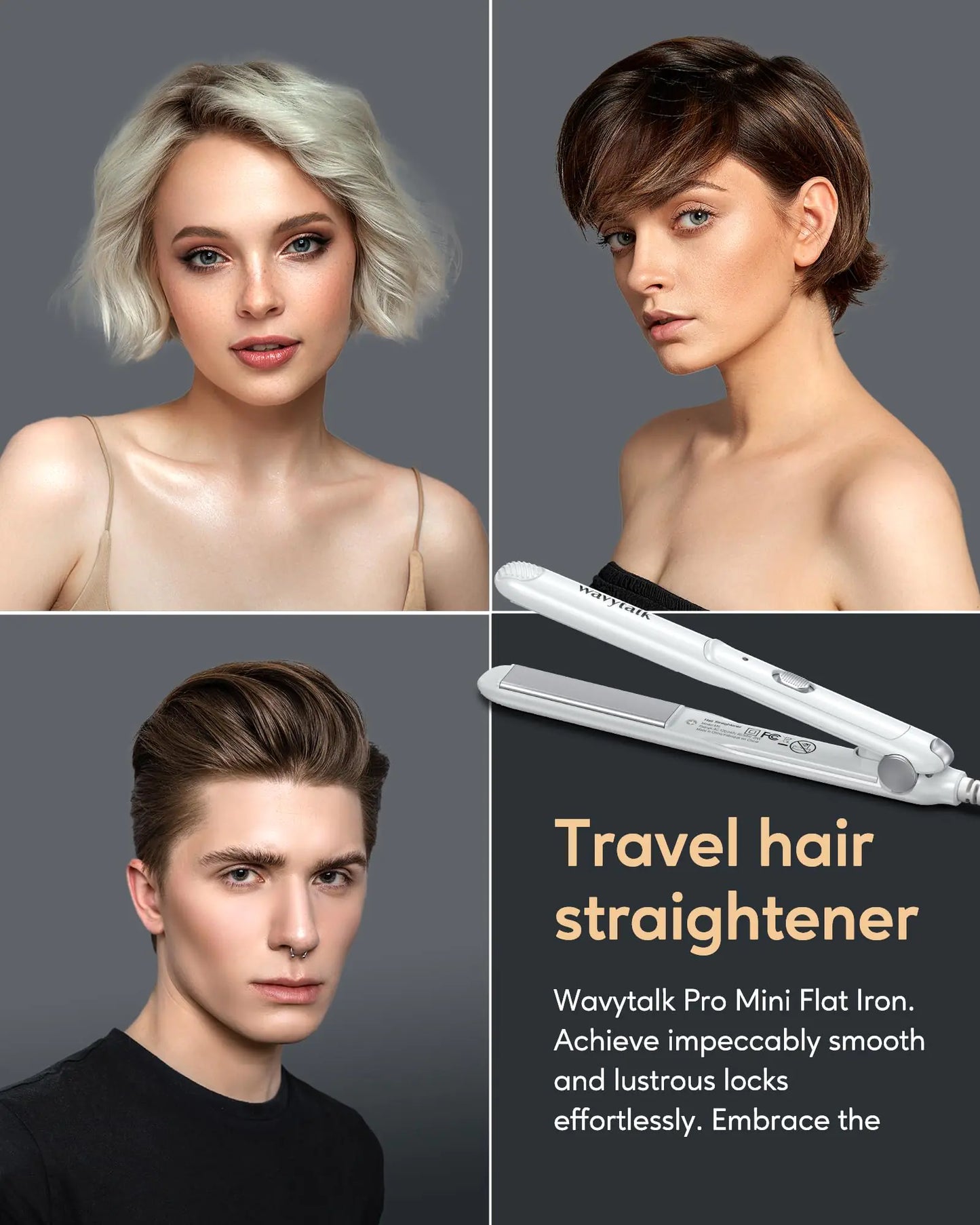 Wavytalk Mini Temperature Adjustable Hair Straightener - 0.7 Inch Small Flat Iron for Short Hair, Curls, Bangs, Travel Use, Dual Voltage, White Mini Pro White