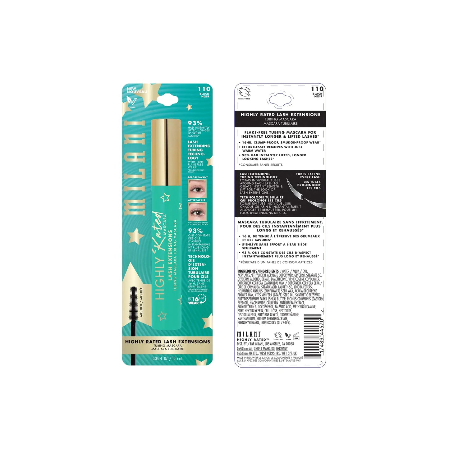 Milani Highly Rated Lash Extensions Tubing Mascara for Added Length and Lift - Black - As Seen on Tik Tok