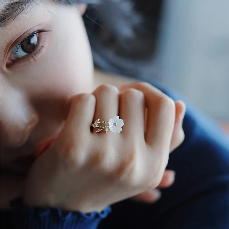 White Shell Flower Opening Rings