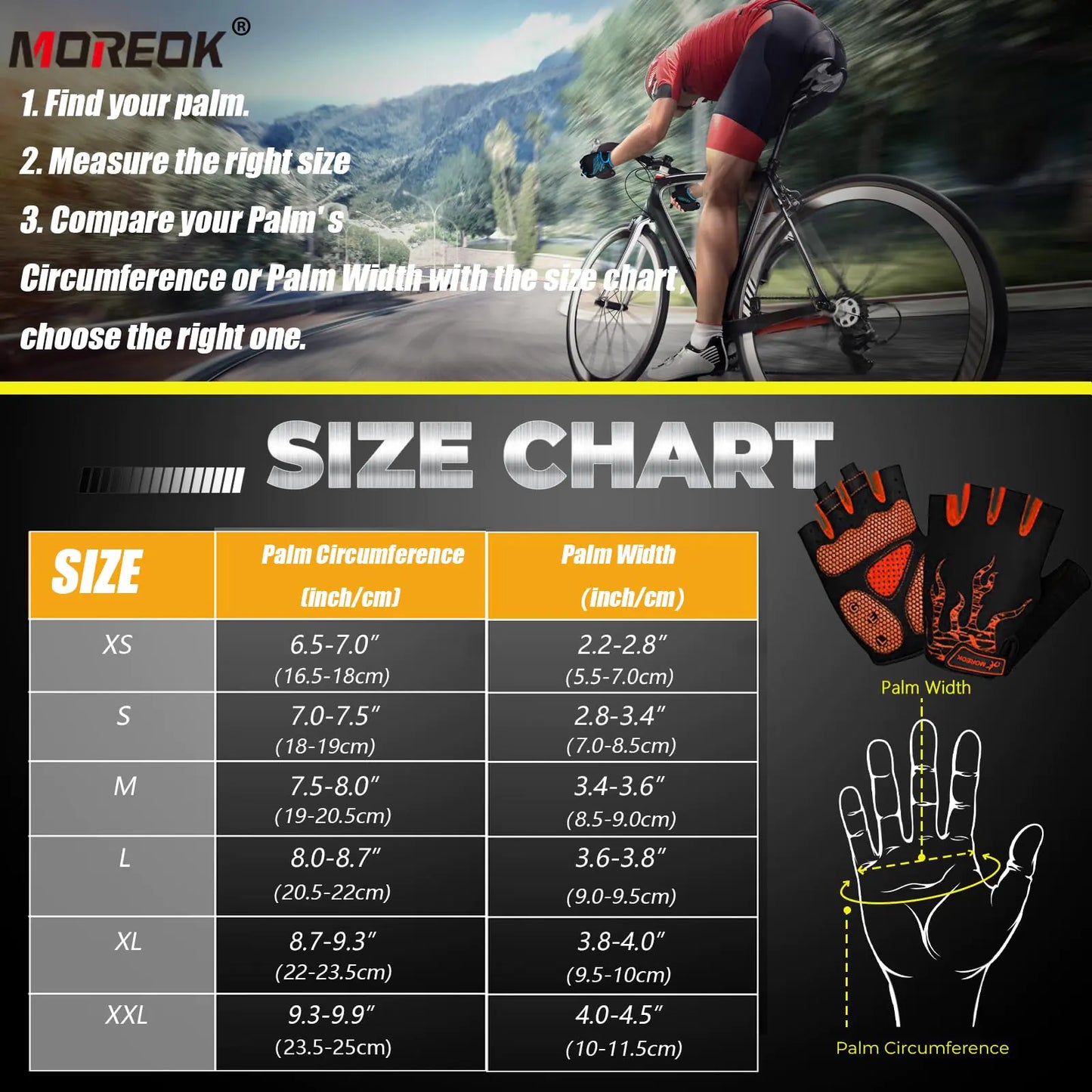 MOREOK Cycling Gloves Bike Gloves for Men/Women-[5MM Gel Pad] Biking Gloves Half Finger Bicycle Gloves Exercise Workout Gloves for Cycling/Weight Lifting/Gym/Motorcycle/Rowing Orange XX-Large