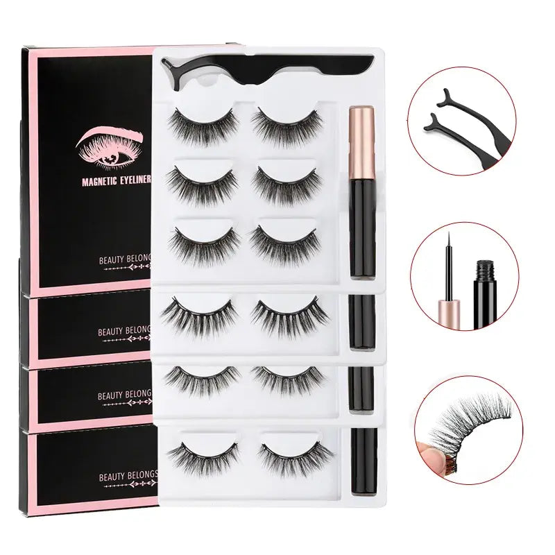 Magnetic Eyelashes Set with Waterproof Eyeliner and Tweezer